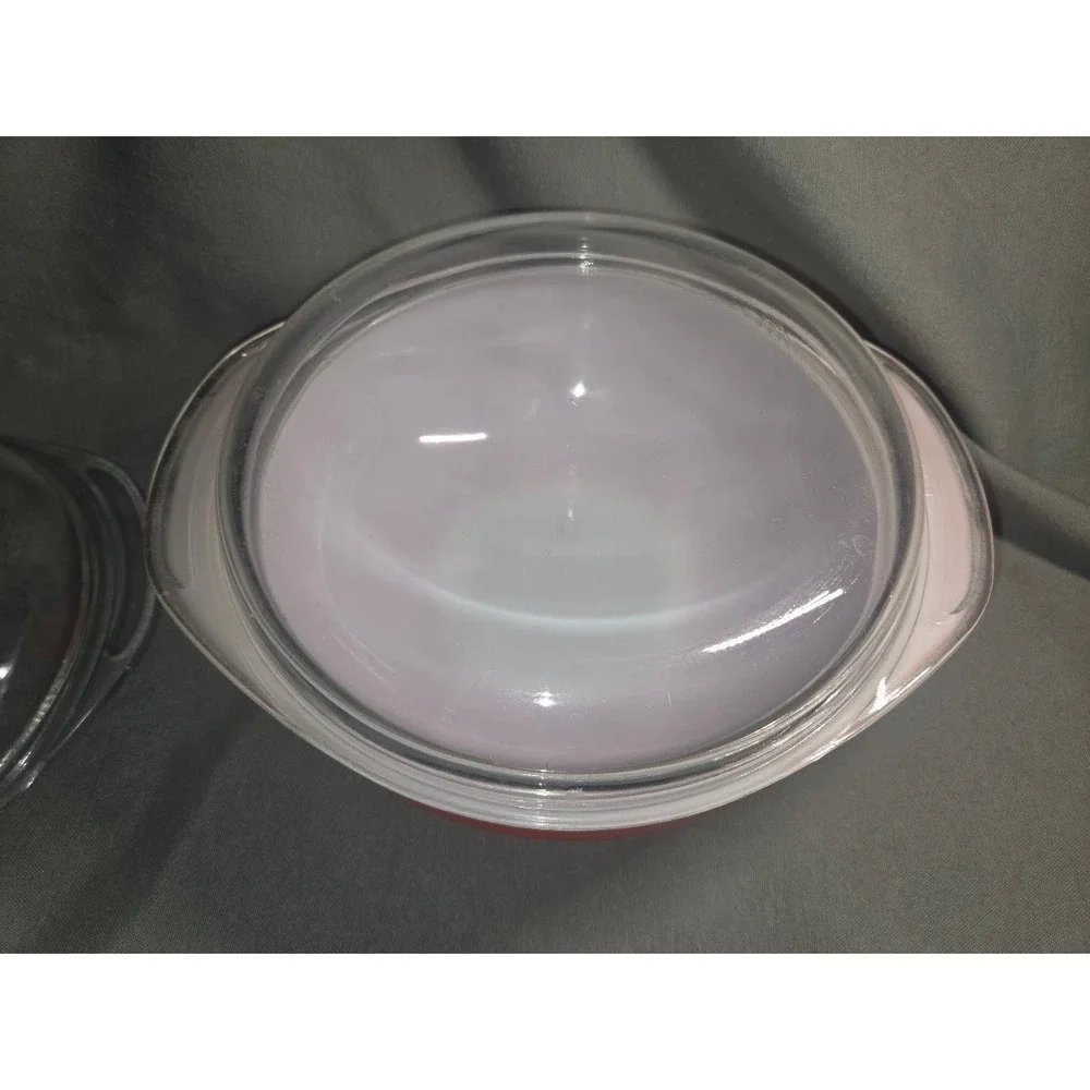 Vintage Pyrex 024 2 Quart Red Round Casserole Dish with Clear Glass Lid 2QT